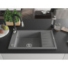 Mexen Elias 1-bowl granite kitchen sink with drainer and Savita kitchen faucet, gray - 6511-71-672601-70