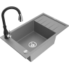 Mexen Elias 1-bowl granite kitchen sink with drainer and Savita kitchen faucet, gray - 6511-71-672601-70