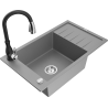 Mexen Elias granite sink single bowl with drainer and Savita kitchen tap, grey - 6511-71-672601-70