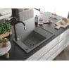 Mexen Elias granite sink 1-bowl with drainer and Savita kitchen faucet, gray - 6511-71-672601-70-B