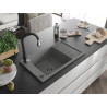 Mexen Elias Savita 1-Bowl Granite Sink with Drainer and Kitchen Faucet, Gray - 6511-71-672601-70-B