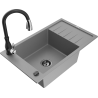 Mexen Elias 1-compartment granite sink with a drip tray and kitchen mixer tap Savita, Grey - 6511-71-672601-70-B