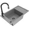 Mexen Elias granite sink 1-bowl with drainer and Savita kitchen tap, grey - 6511-71-672601-70-B