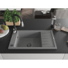Mexen Elias granite sink 1-bowl with drainer and Savita kitchen faucet, gray - 6511-71-672601-70-B