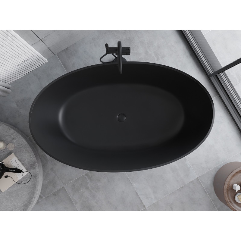 Mexen Parma freestanding bathtub made of conglomerate 160 x 95 cm, black matte - 57231609570