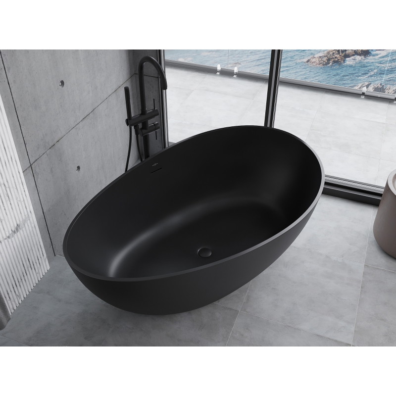 Mexen Parma freestanding bathtub made of conglomerate 160 x 95 cm, black matte - 57231609570