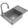 Mexen Elias 1-bowl granite sink with drainer and Savita kitchen faucet, gray - 6511-71-672601-71