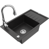Mexen Elias 1-compartment granite sink with a drip tray and kitchen mixer tap Savita, Black/Silver metallic- 6511-73-672601-00