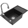 Mexen Elias granite single-bowl sink with drainer and Savita kitchen faucet, black/silver metallic - 6511-73-672601-00