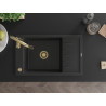 Mexen Elias granite kitchen sink 1-bowl with drainer and Savita kitchen faucet, black/silver metallic - 6511-73-672601-50