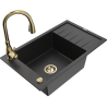 Mexen Elias granit kitchen sink 1-bowl with drainer and Savita kitchen faucet, black/silver metallic - 6511-73-672601-50