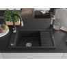 Mexen Elias granite sink single-bowl with drainer and Savita kitchen tap, black/silver metallic- 6511-73-672601-70