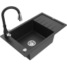 Mexen Elias 1-compartment granite sink with a drip tray and kitchen mixer tap Savita, Black/Silver metallic- 6511-73-672601-70
