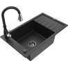 Mexen Elias 1-compartment granite sink with a drip tray and kitchen mixer tap Savita, Black/Silver metallic- 6511-73-672601-70-B