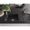 Mexen Elias 1-Bowl Granite Sink with Drainer and Savita Kitchen Faucet, Black/Gold Metallic - 6511-75-672601-00