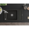 Mexen Elias granite kitchen sink with one compartment, drainer, and Savita kitchen faucet, black/golden metallic