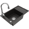 Mexen Elias 1-Bowl Granite Sink with Drainer and Savita Kitchen Faucet, Black/Gold Metallic - 6511-75-672601-00