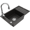 Mexen Elias 1-compartment granite sink with a drip tray and kitchen mixer tap Savita, Black/Gold metallic- 6511-75-672601-00