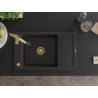 Mexen Elias Single-bowl granite kitchen sink with drainer and Savita kitchen faucet, black/golden metallic - 6511-75-672601-50