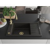 Mexen Elias granite sink with 1-bowl, drainer, and Savita kitchen faucet, black/golden metallic - 6511-75-672601-50