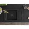 Mexen Elias granite kitchen sink 1-bowl with drainer and Savita kitchen tap, black/gold metallic - 6511-75-672601-50-B