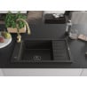 Mexen Elias granite kitchen sink 1-bowl with drainer and Savita kitchen tap, black/gold metallic - 6511-75-672601-50-B