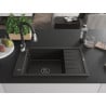 Mexen Elias single-bowl granite sink with drainer and Savita kitchen faucet, black/gold metallic - 6511-75-672601-70-B