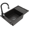Mexen Elias 1-compartment granite sink with a drip tray and kitchen mixer tap Savita, Black/Gold metallic - 6511-75-672601-70-B