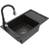 Mexen Elias 1-Compartment Granite Sink with Drainer and Savita Kitchen Faucet, Black/Gold Metallic - 6511-75-672601-70-B