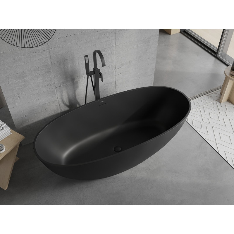 Mexen Bari freestanding bathtub made of conglomerate 165 x 75 cm, matte black - 57221657570