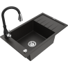 Mexen Elias 1-compartment granite sink with a drip tray and kitchen mixer tap Savita, Black/Gold metallic - 6511-75-672601-70