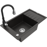 Mexen Elias granite kitchen sink 1-bowl with drainer and kitchen faucet Savita, black/gold metallic - 6511-75-672601-70
