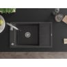 Mexen Elias granite kitchen sink 1-bowl with drainer and Savita kitchen faucet, speckled black - 6511-76-672601-00