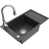 Mexen Elias 1-compartment granite sink with a drip tray and kitchen mixer tap Savita, spotted black - 6511-76-672601-00