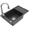 Mexen Elias granite kitchen sink 1-bowl with drainer and Savita kitchen faucet, speckled black - 6511-76-672601-00