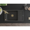 Mexen Elias granite kitchen sink single-bowl with drainer and Savita faucet, speckled black - 6511-76-672601-50