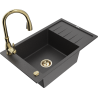 Mexen Elias granite kitchen sink single-bowl with drainer and Savita faucet, speckled black - 6511-76-672601-50