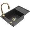 Mexen Elias granite sink with one bowl, drainer, and Savita kitchen faucet, speckled black - 6511-76-672601-50