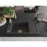 Mexen Elias granite kitchen sink single-bowl with drainer and Savita faucet, speckled black - 6511-76-672601-50
