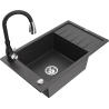 Mexen Elias granite kitchen sink 1-bowl with drainer and Savita faucet, black speckled - 6511-76-672601-70