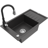 Mexen Elias granite single-bowl sink with drainer and Savita kitchen faucet, speckled black - 6511-76-672601-70