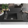 Mexen Elias granite single-bowl sink with drainer and Savita kitchen faucet, speckled black - 6511-76-672601-70