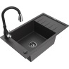 Mexen Elias 1-compartment granite sink with a drip tray and kitchen mixer tap Savita, spotted black - 6511-76-672601-70-B