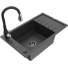 Mexen Elias one-bowl granite sink with drainer and Savita kitchen faucet, speckled black - 6511-76-672601-70-B