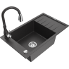 Mexen Elias 1-bowl granite sink with drainer and Savita kitchen faucet, speckled black - 6511-76-672601-76