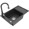 Mexen Elias granite kitchen sink 1-bowl with drainer and kitchen faucet Savita, black speckled - 6511-76-672601-76