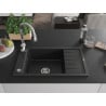 Mexen Elias granite sink single-bowl with drainer and Savita kitchen faucet, black - 6511-77-672601-00