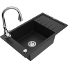 Mexen Elias granite sink 1-bowl with drainer and Savita kitchen faucet, black - 6511-77-672601-00