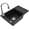 Mexen Elias granite sink single-bowl with drainer and Savita kitchen faucet, black - 6511-77-672601-00
