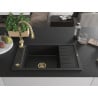 Mexen Elias 1-bowl granite kitchen sink with drainer and kitchen faucet Savita, black - 6511-77-672601-50